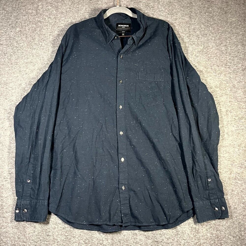 Mens Bonobos Button Up Long Sleeve Stretch Blue White Dot Stretch Slim XXL
